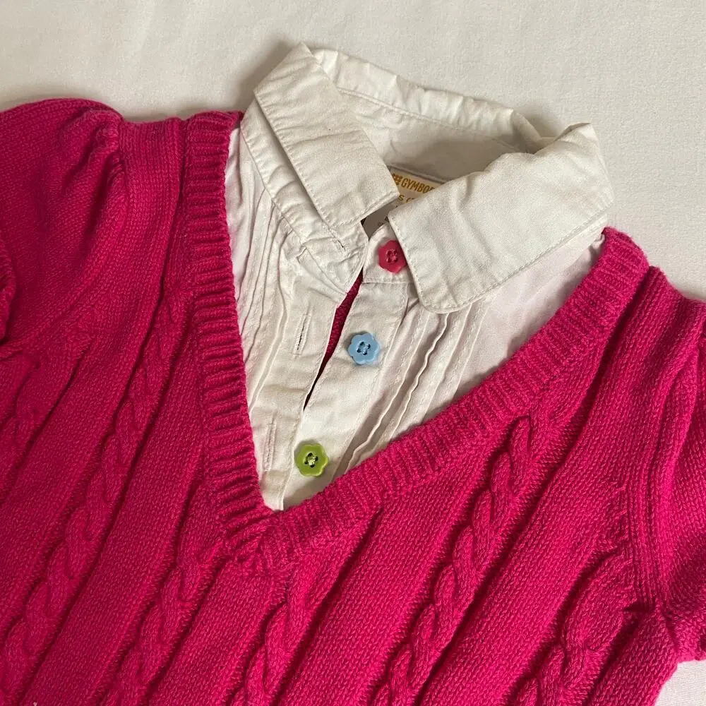 Gymboree Pink Cable Knit Sweater Vest w/ Attached Collar Sz XS 3/4